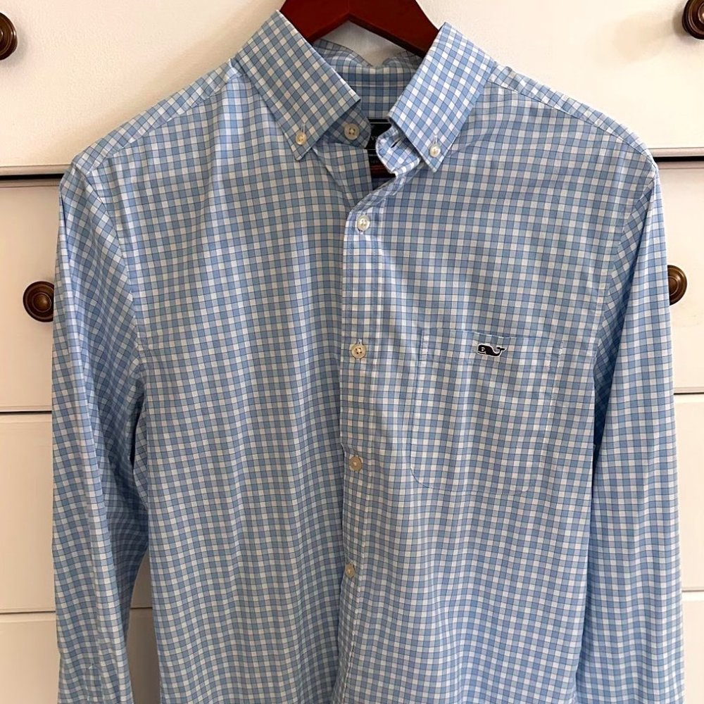 Vineyard Vines Performance Slim Fit Murray Shirt - Baby Blue and White